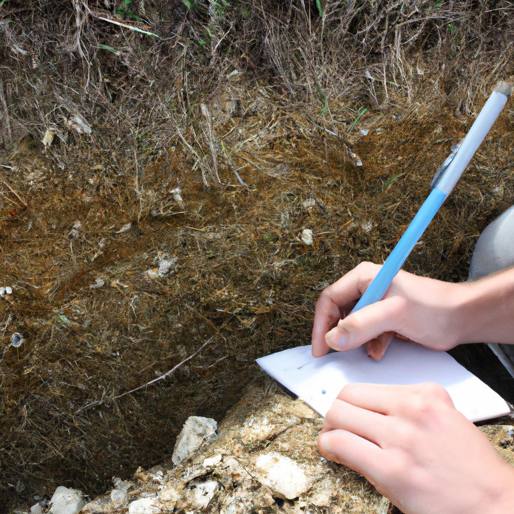 Person studying soil erosion effects